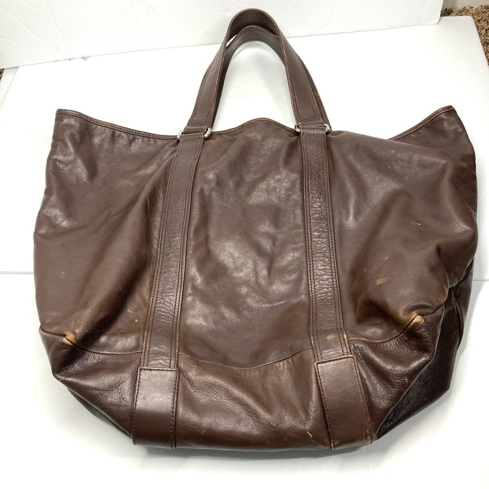Y2K Marc Jacobs Large Brown Leather Horizontal Tote Bag  22x17" Big Tote - Picture 6 of 16